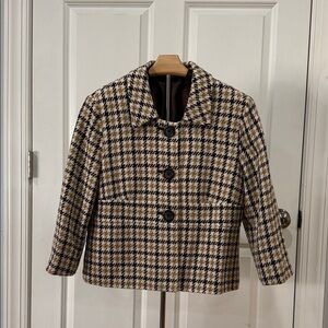 Briggs New York Womens Checked Wool-Blend Cropped Coat - Tan/Black